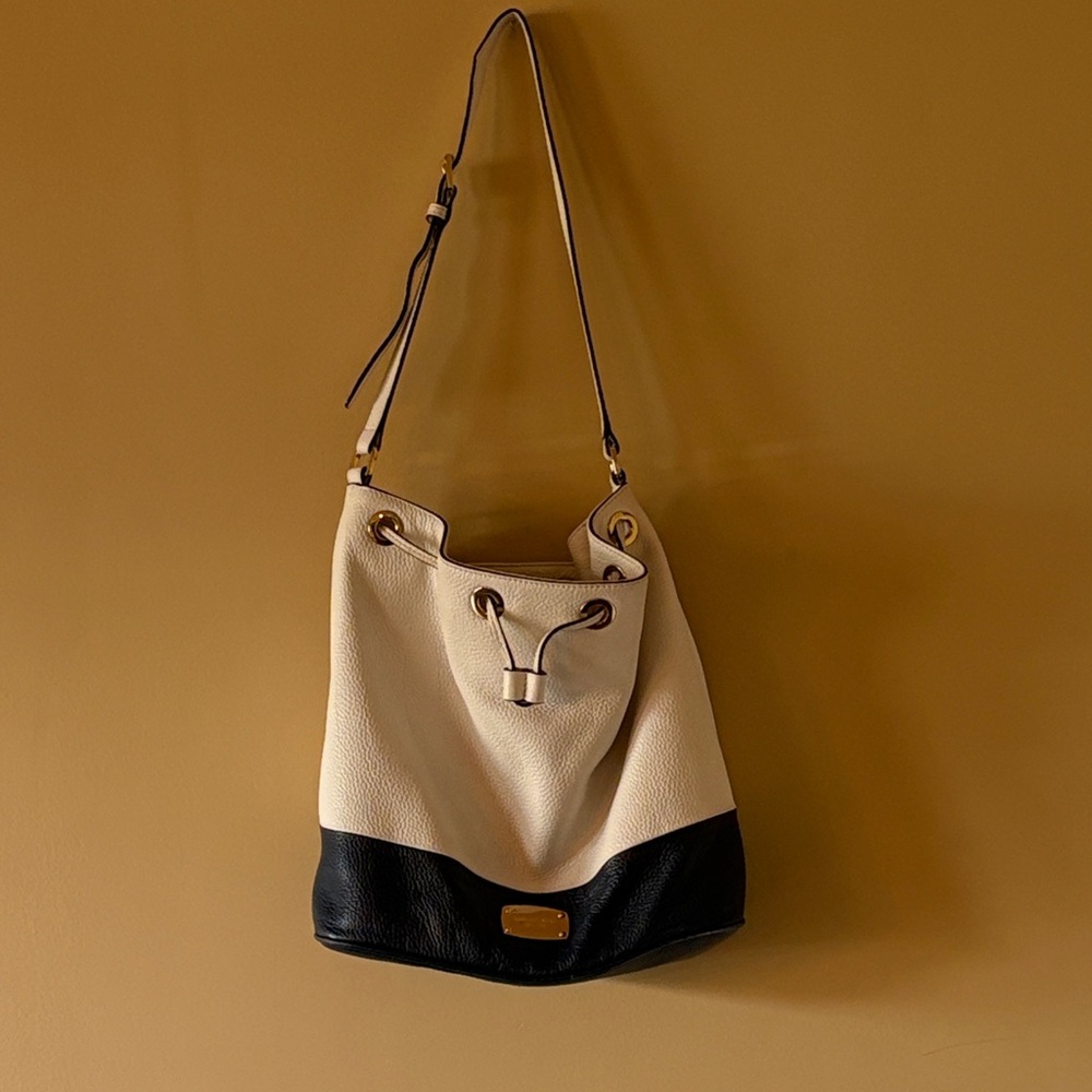 Michael Kors Cream and Navy Genuine Leather Shoulder Bag